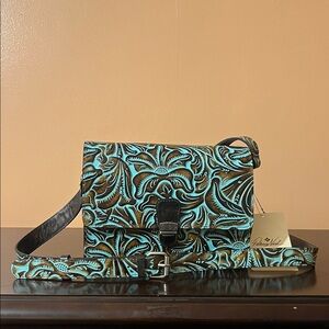 Patricia Nash Liana Crossbody from the Tooled Turquoise Collection